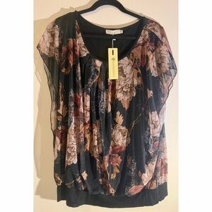 NWT BaiShengGT Sheer Floral Blouse 2XL Boho Flowy Top Plus Size